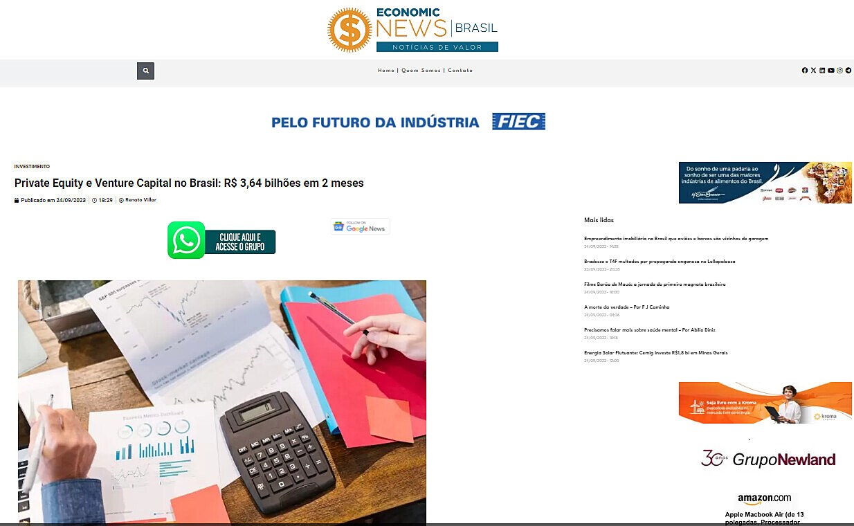 Private Equity e Venture Capital no Brasil: R$ 3,64 bilhões em 2 meses